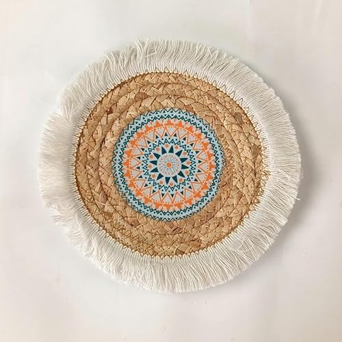 Gewebte Tischsets, 25cm Round Woven With Tassels Placemats, Natural Water Hyacinth/Shell Place mats(1) von CNDBAHHE