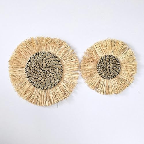 Gewebte Tischsets, 26/33cm Round Woven With Tassels Placemats, Natural Water Hyacinth Place mats(Black,26cm with tassels) von CNDBAHHE