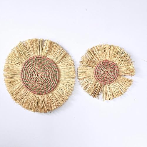 Gewebte Tischsets, 26/33cm Round Woven With Tassels Placemats, Natural Water Hyacinth Place mats(Orange,33cm With tassels) von CNDBAHHE