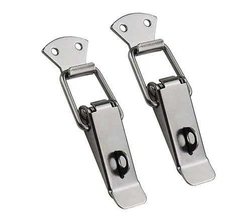 Knebelverschluss, Haspenverschluss, 2 Stück Mini-Federschnallenriegel aus Eisen und Nickel, Knebelverschluss, for Gepäck, Holzkoffer, Werkzeugkasten(B 118mm) von CNDBAHHE