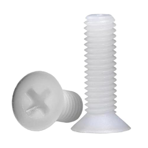 Phillips-Flachkopf-Maschinenschrauben, 10 Stück schwarz/weiße Nylon-Senkkopfschrauben, Kunststoffkopfschrauben(White-20pcs,M2x4) von CNDBAHHE