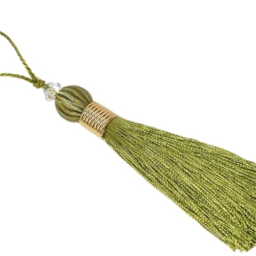 Quasten, Quasten für Basteln, 2 Stück Perlen-Kugelquasten mit Umhängeband, 10 cm Lange Nähquasten aus Polyesterseide, Schlüsselquasten for Vorhänge, Heimdekoration(Deep Green) von CNDBAHHE