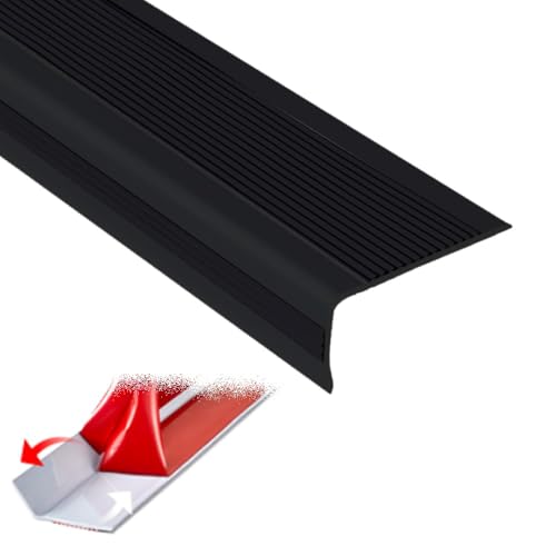Treppenkantenprofil, 40-Zoll-Gummi-Treppenkantenschutz, einfach zu installieren, L-förmige Treppenstufe for Holz-/Fliesen-/Marmortreppen(All Black,W5cm/2in) von CNDBAHHE