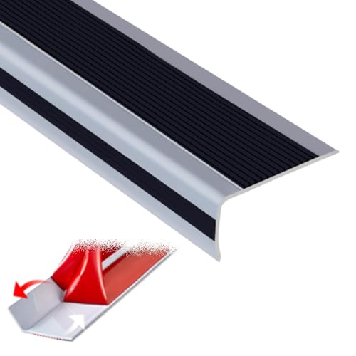 Treppenkantenprofil, 40-Zoll-Gummi-Treppenkantenschutz, einfach zu installieren, L-förmige Treppenstufe for Holz-/Fliesen-/Marmortreppen(Black,W5cm/2in) von CNDBAHHE