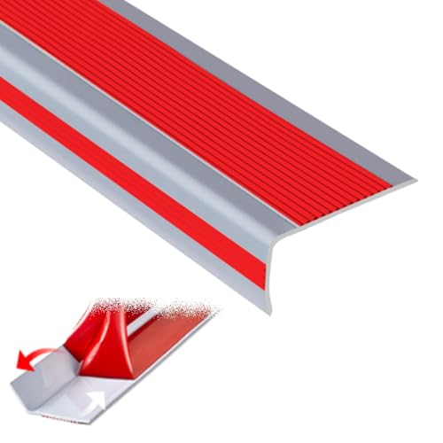 Treppenkantenprofil, 40-Zoll-Gummi-Treppenkantenschutz, einfach zu installieren, L-förmige Treppenstufe for Holz-/Fliesen-/Marmortreppen(Red,W5cm/2in) von CNDBAHHE