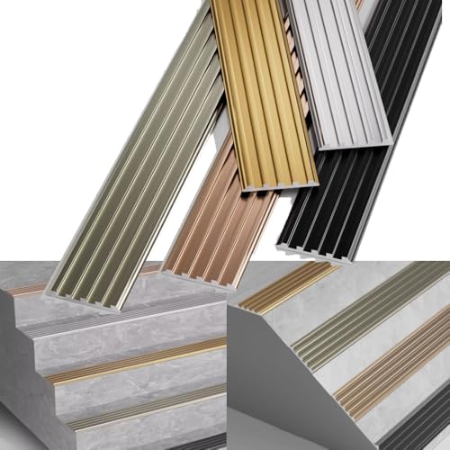 Treppenkantenprofil, Slope Step Edge Strip, schneidbare Aluminium-Zierleiste for Innen- und Außentreppen, Treppenkantenschutz(Gold,L100xW5cm) von CNDBAHHE
