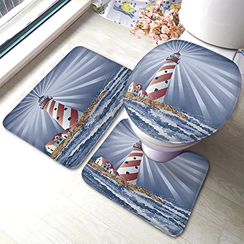 Badezimmer Vorleger 3-Teiliges Der Zuckerstangen-Leuchtturm Erhellt Die Nacht Wc Vorleger Set 3 Teilig Waschbar Badteppich-Set 3-Teilig Atmungsaktivem 3-Teiliges Badezimmerteppich-Set von CNDJSFF