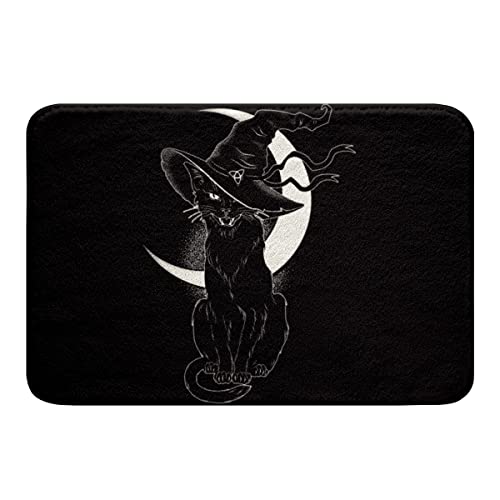 Fußmatte Glitter Moon Gothic Cat Black Halloweenhorror Spooky Animal Gothic Halloween Home Schwarz Und Weiß Duschvorleger rutschfest Badezimmerteppich Waschbar Türmatte Für Küche Dusche 40x60cm von CNDJSFF