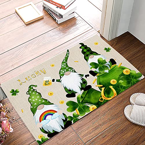 Fußmatte Grüne Zwerge St. Patrick's Shamrock Buffalo Plaid Gold Badteppich Mode Türmatte rutschfest Badezimmerteppich Für Wohnzimmer Dusche Schlafzimmer 40x60cm von CNDJSFF