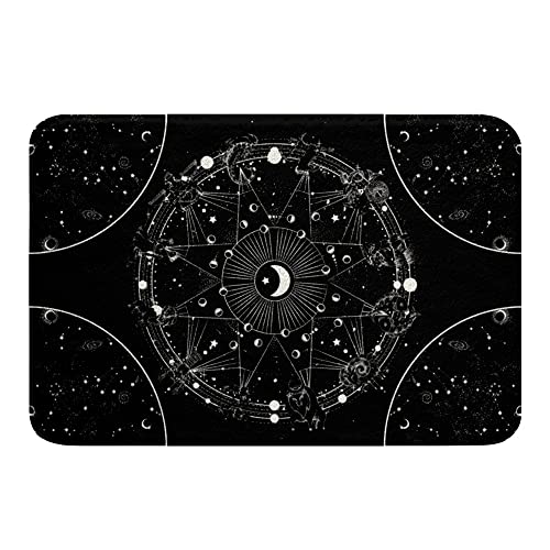Fußmatte Mondphasenkonstellation Astrologie Schwarz-Weiß-Tierkreiszeichen Spirituelle Geschenke Badteppich Mode Türmatte Weiche Badezimmerteppich Für Schlafzimmer Wohnzimmer Dusche 40x60cm von CNDJSFF