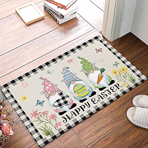 Fußmatte Ostern Osterei Hase Zwerg Karotte Kariert Schwarz Duschvorleger Weiche Badezimmerteppich Waschbar Badteppich Für Schlafzimmer Dusche Wohnzimmer 40x60cm von CNDJSFF