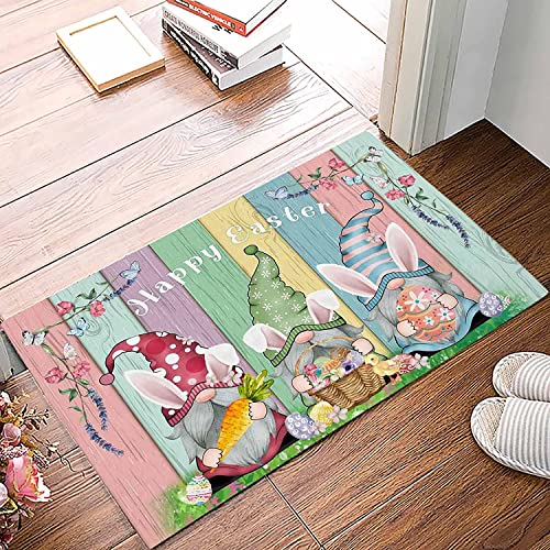 Fußmatte Ostern Osterkorb Eier Hase Karotte Zwerge Aus Holz Badteppich rutschfest Badezimmerteppich Waschbar Duschvorleger Für Schlafzimmer Wohnzimmer Dusche 40x60cm von CNDJSFF