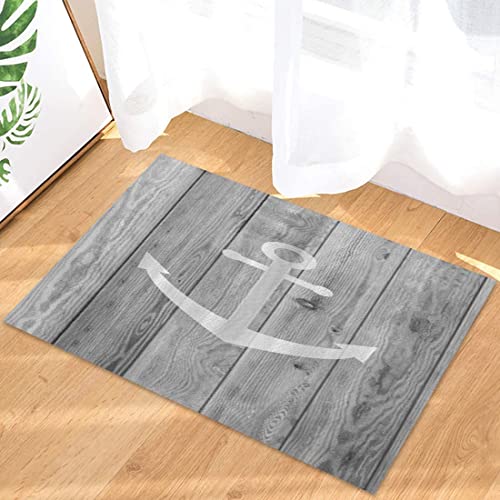 Fußmatte Vintage Holzplanken Textur Weißer Anker Badezimmerteppich rutschfest Badteppich Waschbar Duschvorleger Für Wohnzimmer Küche Dusche 40x60cm von CNDJSFF