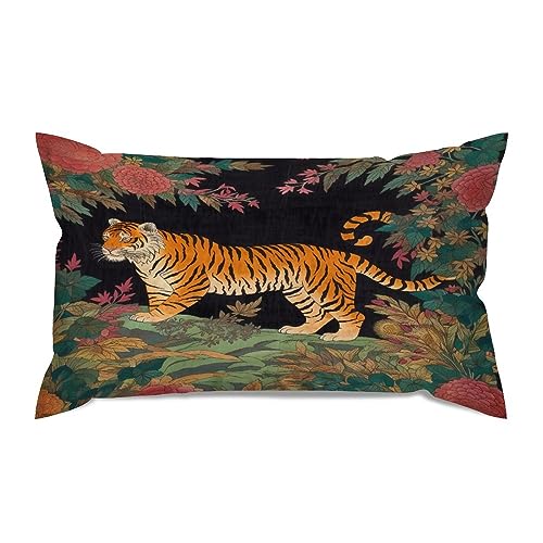 Kissenbezüge Bunte Tiger- Und Chinoiserie-Blume Kopfkissenbezug Gemütliche Zierkissenbezug Weich Kissenhüllen Für Sofa Schlafzimmer Wohnzimmer 40X60cm von CNDJSFF