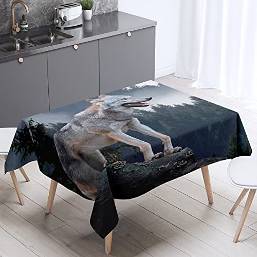 Tischdecke Wolf, Afrikanische Wildtiere, Dunkelgrüner Baum Tischläufer Mode Tischdekoration Fleckschutz Tischwäsche Für Küche Picknick Esstisch 137x183cm von CNDJSFF