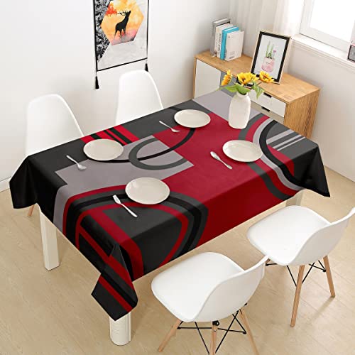 Tischläufer Rote Schwarze Graue Kreise-Geometrie-Streifen Tischdecke Pflegeleicht Tischdecke Eckig Premium Tischwäsche Für Esstisch Küche Picknick 137x183cm von CNDJSFF