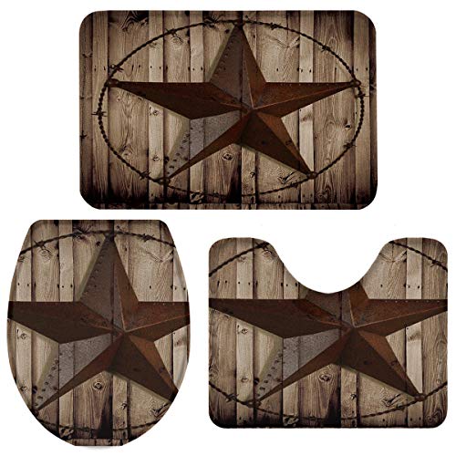 U-Förmiger Teppich Braunes Holzbrett Texas Star Wc Vorleger Set 3 Teilig Atmungsaktivem Badezimmer Vorleger 3-Teiliges rutschfeste Badematte Dusche von CNDJSFF