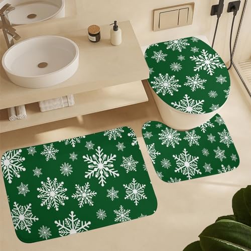 Wc Vorleger Set 3 Teilig Grüne Weihnachtsschneeflocke Winter Neujahr Badteppich-Set 3-Teilig rutschfeste U-Förmiger Teppich Badvorleger Toilettensitz Dreiteiliges Dusche Wc Vorleger Set 3 Teilig Grüne Weihnachtsschneeflocke Winter Neujahr Badteppich-Set 3-Teilig rutschfeste U-Förmiger Teppich Badvorleger Toilettensitz Dreiteiliges Dusche von CNDJSFF