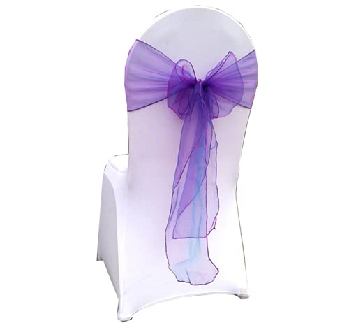 CNFQ 50 Stück Stuhlschleifen, Organza, Taufe, Party, Dekoration, Hochzeit (Mode Violett) von CNFQ