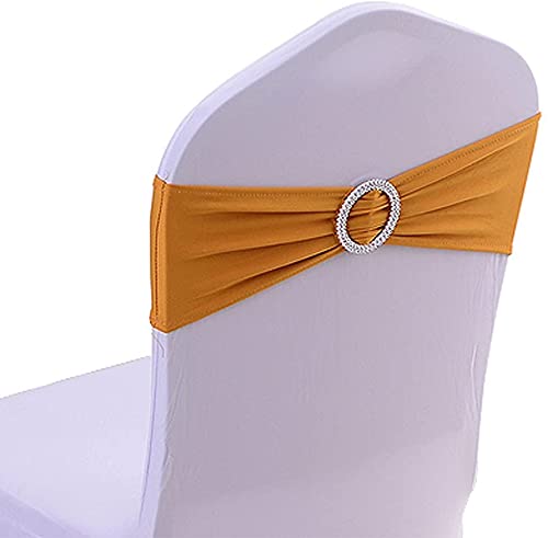 CNFQ Stuhlschleifen, elastisch, kein Binden, Dekoration für Hochzeit, Party, Taufe (10, goldfarben), 50 Stück von CNFQ