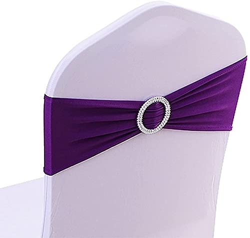 CNFQ Stuhlschleifen, elastisch, keine Bindung, Dekoration für Hochzeit, Party, Taufe, Violett, 50 Stück von CNFQ