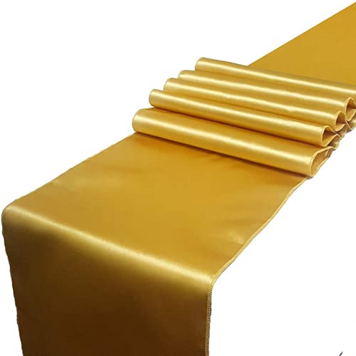 CNFQ Tischläufer, Satin, Dekoration für Hochzeit, Tischläufer, 275 cm x 30 cm, goldfarben, 10 Stück von CNFQ