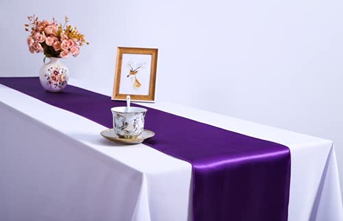 CNFQ Tischläufer, Satin, Dekoration für Hochzeit, Tischläufer, 275 cm x 30 cm (Dunkelviolett), 10 Stück von CNFQ