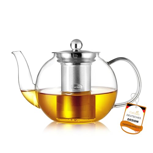 CNGLASS 900ml/30,5oz Teekanne Glas mit Herausnehmbarem Teesieb aus 304 Edelstahl, Klare Glasteekanne Herdplattensichere für Lose Blätter und Blühenden Tee von CNGLASS