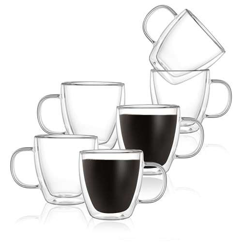 CNGLASS Doppelwandige Espressotassen 160ml/5.4oz, Isolierte Kaffeegläser 6er Set, Klare Tassen mit Henkel, Teetassen für Kalte und Heiße Getränke von CNGLASS