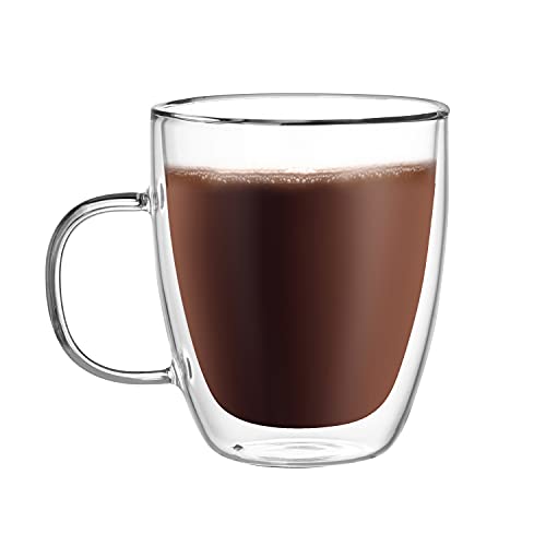 CNGLASS Doppelwandige Macchiato Gläser 500ml/17oz, Groß Isolierte Kaffeetassen Glas 1er Set, Klare Kaffeegläser Tassen mit Henkel für Kalte und Heiße Getränke von CNGLASS