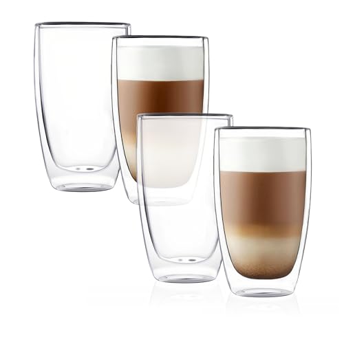 CNGLASS Doppelwandiger Thermoglas 400ml /13,5oz 4er-Set, Latte Macchiato Gläser, Isolierte Kaffeetassen, Bargeschirr, Trinkgeschirr von CNGLASS