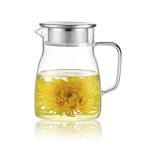 CNGLASS Glas-Teekanne 800ml/27oz mit Sieb,Klarglas-Teekessel mit abnehmbarem Edelstahlsieb,Herdsichere Glas-Teekanne für blühenden und losen Blatttee von CNGLASS