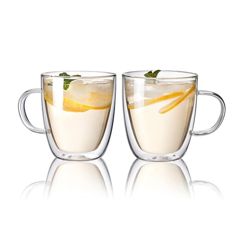 CNGLASS Doppelwandige Espressotassen 160ml/5.4oz, Isolierte Kaffeegläser 2er Set, Klare Tassen mit Henkel, Teetassen für Kalte und Heiße Getränke von CNGLASS