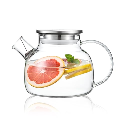 CnGlass Glas Teekanne 900ML/30,4OZ, für den Herd geeignet, mit Edelstahldeckel, transparente Teekanne mit herausnehmbarem Teesieb, Teekanne für lose Blätter und blühenden Tee von CNGLASS