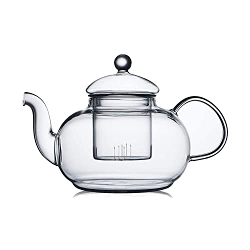 CnGlass Glas Teekanne Herdsicher,Klare Teekanne mit abnehmbarem Infuser 600ML/20,3OZ,Lose Blatt und Blühender Teebereiter von CNGLASS
