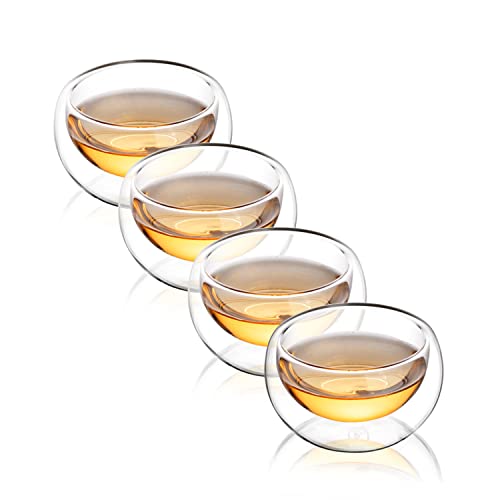 CNGLASS Doppelwandige Glas-Teetasse Set von 4.150ml Asiatische Isolierte Klare Teetassen,Kleine Espressotasse für Kaffee von CNGLASS