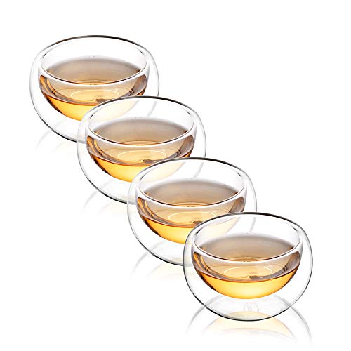 CnGlass Teetassen-Set mit 4 doppelwandigen Teetassen, 150 ml, asiatische isolierte klare Teetassen, 150 ml, kleine Espressotasse für Kaffee von CNGLASS