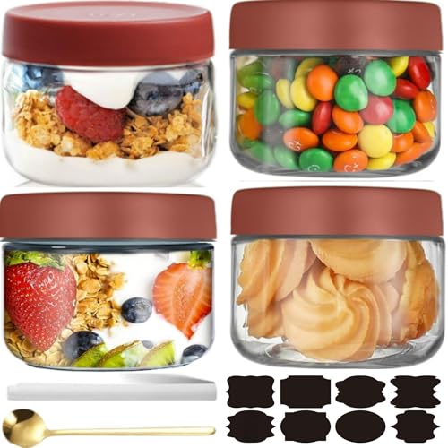 CNKHDZ 4 Stück Overnight Oats Gläser Rot 300ml,Meal Prep Gläser,Overnight Oats Gläser mit Deckel Wiederverwendbare Einmachgläser für Hausgemachte Marmelade,Einlegen,Mason Jar mit Löffel,Etikett CNKHDZ 4 Stück Overnight Oats Gläser Rot 300ml,Meal Prep Gläser,Overnight Oats Gläser mit Deckel Wiederverwendbare Einmachgläser für Hausgemachte Marmelade,Einlegen,Mason Jar mit Löffel,Etikett von CNKHDZ
