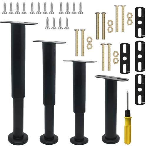 CNKHDZ Verstellbare Metall-Möbelfüße Bettfüße, T-Shaped Stainless Steel Heavy Duty Bed Centre Frame Slat Support Feet, DIY Ersatzfüße für Sofas, gepolsterte Stühle (Schwarz, 18-32cm/4 Pack) von CNKHDZ