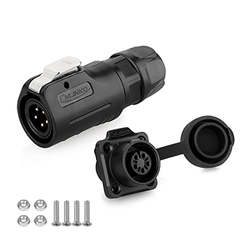 CNLINKO LP-12 Industrieller Wasserdichter Steckverbinder IP68 Rundsteckverbinder Schnellverschluss Luftfahrtstecker PBT-Gehäusestecker Aviation-Anschluss M12 2-8 Polig Flanschdose (5 Polig) von CNLINKO