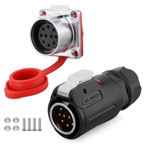 CNLINKO LP-24 10 Pin Wasserdichter Steckverbinder 10A 400V AC Quick Plug Rundsteckverbinder PBT Kunststoffgehäuse Fast Release Aviation Connector M24 Flanschbuchse (10 Pin) von CNLINKO