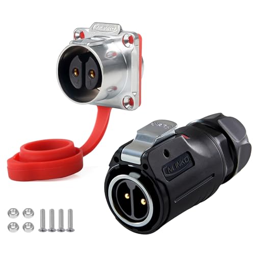 CNLINKO LP-24 2 Pin Wasserdichter Steckverbinder 35A 300V AC Quick Plug Rundsteckverbinder PBT Kunststoffgehäuse Fast Release Aviation Connector M24 Flanschbuchse (2 Pin) von CNLINKO