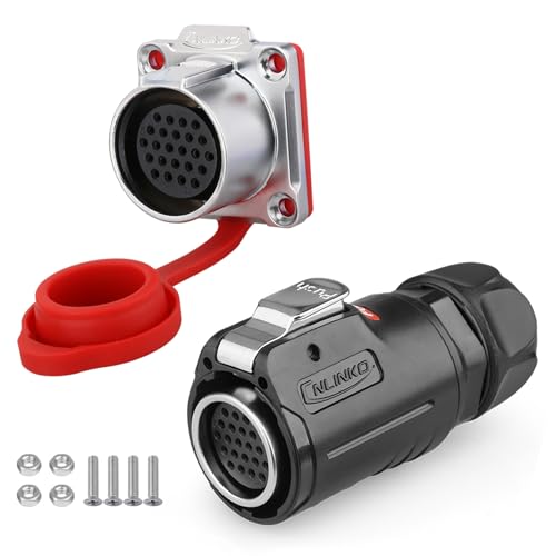 CNLINKO LP-24 24 Pin Wasserdichter Steckverbinder 5A 250V AC Quick Plug Rundsteckverbinder PBT Kunststoffgehäuse Fast Release Aviation Connector M24 Flanschbuchse (24 Pin) von CNLINKO