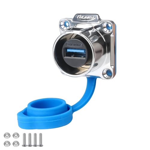 CNLINKO LP-24 USB3.0 Industrieller wasserdichter Stecker, 4-Loch Einbaubuchse mit Dichtungsabdeckung, IP68 Schutzflanschbuchse (USB Buchse) von CNLINKO