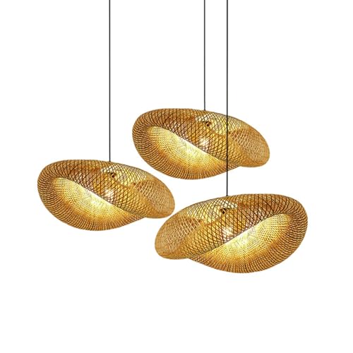 3 Flammig Hängeleuchte Boho Bambus Pendelleuchte Aus Handgeflochtenem Rattan Esstisch Hängelampe E27 Höhenverstellbare Vintage Esstischlampe Bauernhaus Pendellampe für Esszimmer Küche Schlafzimmer von CNMKLM