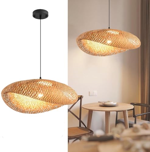 CNMKLM Bambus Pendelleuchte Boho-Hängelampe Aus Handgeflochtenem Rattan Hängeleuchte Aus Natürlichem Weidengeflecht Kronleuchter DeckeLampe Für Kücheninsel Esszimmer Wohnzimmer Schlafzimmer(80CM) von CNMKLM