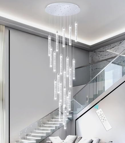 CNMKLM Hängelampe LED Dimmbare Modern Kristall Hängeleuchte Hohe Decke Foyer-Eingang Pendelleuchten Höheverstellba Kronleuchter Für Villa Esszimmer Korridor Treppe(Silber,20-lamps) von CNMKLM