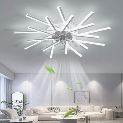 LED Deckenventilator Mit Beleuchtung Leise Fan Deckenleuchte Dimmbar Mit Fernbedienung Einstellbare 6 Windgeschwindigkeit Deckenlampe Schlafzimmer Wohnzimmer Esszimmer Kinderzimme Kronleuchter von CNMKLM