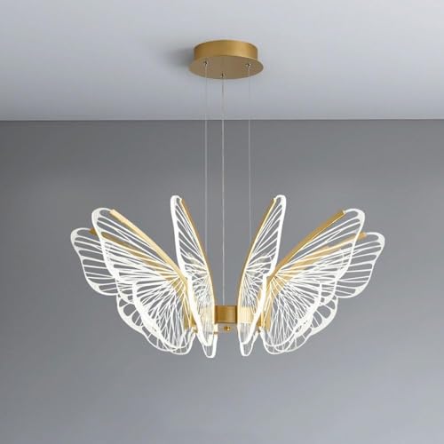 CNMKLM LED Dimmbare Pendelleuchte,Moderne Schmetterling Hängelampe Esszimmerlampe, Metall-Acryl Deluxe Gold Base Minimalist Hängeleuchte,Deckenleuchte Für Wohnzimmer, Schlafzimmer, Esstisch(8 heads) von CNMKLM