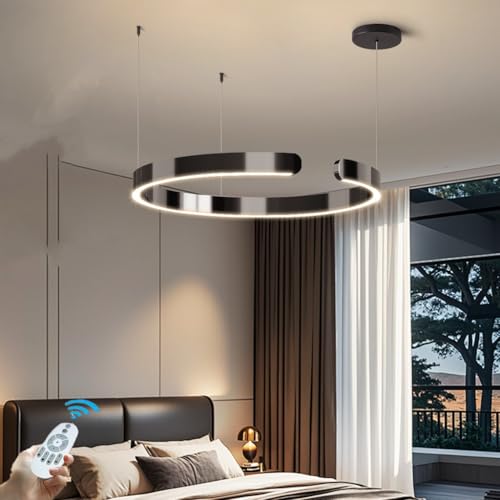 CNMKLM LED Hängeleuchte Dimmbar Moderne Ring Esszimmer-Pendelleuchte Kreatives C Design Hängelampe Höhenverstellbar Pendellampe Für Esstisch,Wohnzimmer,Schlafzimmer(Schwarz,1 ring/40CM/25W) von CNMKLM